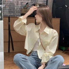 투니스 여성 무드 루즈핏 단색 포켓 숏 긴소매 셔츠