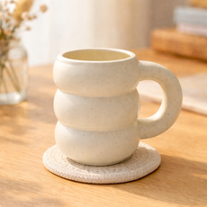코시나보니따 뚱뚱 도자기 머그컵 300ml+컵받침, 1세트, 크림머그+크림티코스터