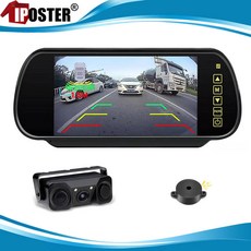 후방감지센서 bsa 호환 IPoster 3 In 1 레이더 자동차 비디오 주차 센서 키트 가시 LED Parktronic 디스플레이 시스템 백업 모니터 반전 카메라 알람, 7 In Mirror Clip Cam