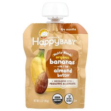 Happy Family Organics Baby® Nutty Blends™ 6개월 이상 유기농 바나나 아몬드 버터 1/2티스푼 함유 85g(3oz) Organics, Happy Family Organics, Baby®,, 1