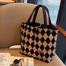 YPS FASHION 菱格紋環保杯袋, 黑主色, 1個