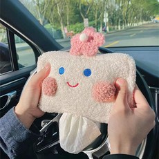 汽車紙巾盒 創意車載紙巾盒掛式抽紙袋紙巾抽車用可愛扶手箱車內裝飾用品大全, 1個, 笑臉小花-紙巾盒【松緊帶款】