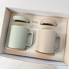 국산 레트로 머그컵 2종 세트 집들이선물, 1개, 그린 브라운 세트(컵받침 포함)