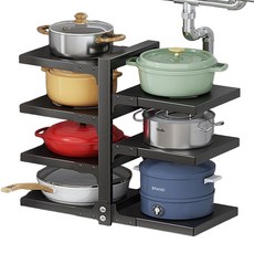 VIX Group 다용도 높이조절 후라이팬 정리대 프라이팬 수납장 하부장 냄비 접시 수납 거치대 내하중 내부식, 1개, 블랙, 7단