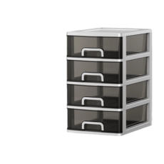 711 大4白色架黑透明抽屜透明桌面收納盒小抽屜式，桌面收納好幫手，整齊分類，簡約時尚, 711大4白架+黑透, 4層