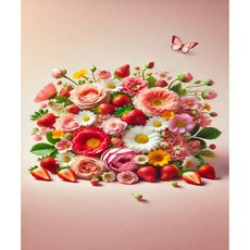 실십자수 40x50 DIY 황금 해바라기 플라워 세트 꽃다발 목단 인테리어 취미 키트, 1개, 2_딸기꽃다발