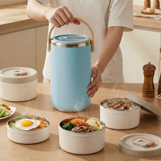 마술사 대용량 스텐 보온도시락 분리형 전자레인지 도시락, 1세트, 3400ML 4단 블루