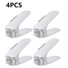 4-16개 신발 슬롯 정리함 조절 가능한 쌓기대 공간 절약형 이중 데크 랙 신발장 보관 홀더, 4PCS White