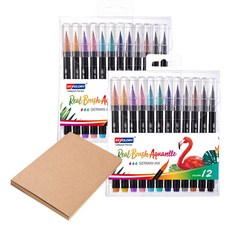 Dynatory 水溶性彩色書法筆 12色 2支+繪圖紙, 1組