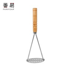 不銹鋼壓泥器 土豆搗碎器 嬰兒輔食廚房壓薯泥器 紫薯馬鈴薯搗碎碾壓神器, 1個, 木柄壓泥器 1個