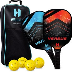 Helium Versus Pickleball 패들 2개 세트 - USAPA 인증 - 흑연 유리 섬유 표면 경량 벌집 코어 - 라켓 2개 공 4개 스포츠 가방 1개