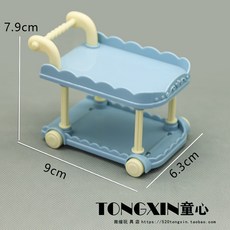 臺灣熱銷 食玩小餐車手推車微縮廚房過家家迷你食物擺件娃娃屋模型兒童玩具, 藍色小餐車, 1個