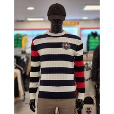 6층 파사디 [동아쇼핑] 초 세일~세일~세일~!! 남자 라운드넥 골프 웨어 Q23FKP211M 가을 골조직 스트라이프 라운드 풀오버 티셔츠