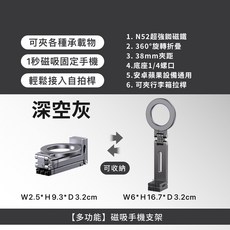 磁吸穩固防滑手機架 磁吸手機支架 自拍桿 懶人手機架, 1個, 【現貨】深灰色  折疊收納超便攜, 深灰色, 【現貨】深灰色《折疊收納超便攜》