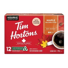 Tim Hortons 메이플 커피 재활용 가능한 1인용 큐리그 K컵 포드 맛 미디엄 로스트 12개입, Tim Hortons 메이플 커피, 재활용 가능한 1인, 1