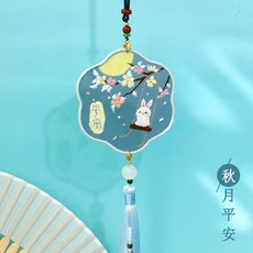 桃園出貨 龍年新款【刺繡系列】卡通雙面刺繡吊飾刺繡手工diy材料包平安符 車掛飾自繡香包香囊雙面繡 交換禮物保佑平安, 秋月平安（送平安玉扣+繡繃）, 1個