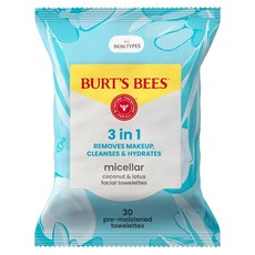 BURT'S BEES 3合1潔面濕巾 適合所有膚質 微胞椰子&蓮花, 1個, 30入
