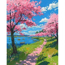 숫자로 그리는 아크릴 페인트 화려한 나무 풍경 그림 캔버스에 숫자 색칠 디지털 아트, 1. C4