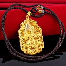 臺灣熱銷 臺灣熱銷 鍍金招財媽祖佛祖吊墜 越南沙金雙層噴砂鍍金關公吊牌搭配項鍊, 關公, 1個