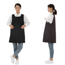 구김없는 포그니 투포켓 원피스형 앞치마, 1개, 블랙