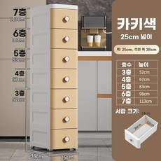 4단 5단 옷 틈새 20cm 주방 서랍장 슬림 욕실 3단 세탁실 52cm 가로 폭길이(화이, H. 25변 와이드 카키