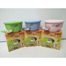 炫樂兒童碗 兒童餐具 304不鏽鋼雙層隔熱碗 台灣製造 防燙碗 11cm, 湯匙×2.藍色, 1個