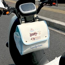可愛電動車前置掛包收納筐 大容量防水自行車收納包 電瓶車通用掛籃 臺灣出貨, 麪包狗米色