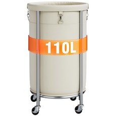 ELYKEN 바퀴가 달린 세탁 바구니 110L 롤링 스틸 프레임과 탈착식 가방이 있는 원형 카트 캐스터 4개 및 브레이크 2개 호텔 가정 옷장 기숙사용 더러운 옷 그레이, 크림_110L (16.5 x 30.3 Inches), 1개