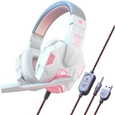 스테레오 게이밍 헤드셋 ENC 노이즈 캔슬링 오버이어 헤드폰 마이크 포함 LED 조명 서라운드 PC PS5 PS4 Xbox One 스위치 노트북 휴대폰 핑크