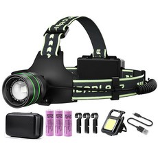 바키온 +9 헤드랜턴 60W 레이저 끝판왕 밝기 LED 모션센서 해루질 등산 작업 낚시 XHP360, 1세트, 본체+배터리3개