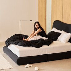 눕 포이어 웨이브 헤드 패브릭 호텔 침대 프레임 SS/QK/LK 2colors, 소프트블랙