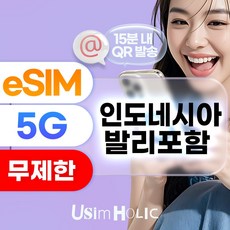 eSIM 인도네시아 이심 데이터 무제한 e심 텔콤셀 핫스팟 발리이심, 무제한플랜, 5일, 1개