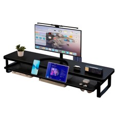 SUKI 수납 서랍형 다용도 거치대 메탈 모니터 받침대, 블랙