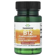 스완슨 비타민B12 시아노코발라민 500mcg 베지 캡슐 30정, 1개