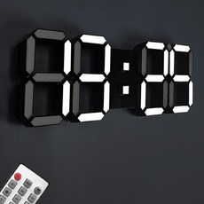 럭키타임 3D LED 디지털시계 대형 39cm 알람 리모콘 날짜 온도 타이머기능, 블랙(대형) 39cm