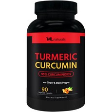 ML Naturals 강황 커큐민 90 1800mg. 뿌리 7500mg 상당 25:1 추출물 300mg. NSF cGMP 준수 제3자 실험실 테스트, 1개, 90정