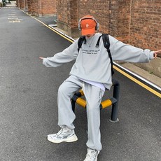 華夫格青少年衛衣套裝男春季oversize休閒運動兩件套潮男穿搭一套