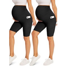 Fotociti 뱃속에 주머니가 있는 임산부 반바지 20.3cm8인치 바이커 요가 액티브 운동 블랙+블랙. 186152