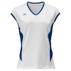 Mizuno 미즈노 여성용 클래식 캡 슬리브 배구 저지_166835, White-navy / Scuba