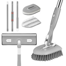 셋세일 바닥 스크럽 브러시 벽 탈착식 손잡이 가능한 in 3개 주방 1 샤워 및 욕실 52인치 청소를 위한 3 스크러버 조절 교체 타일 욕조, 2 pads Squeegee, White