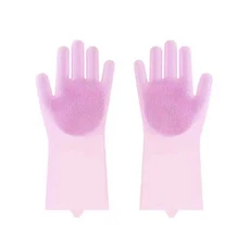 주방용 청소 장갑 가정용 스폰지 스크러버 매직 실리콘 고무 접시 세척 도구, 03 Pink