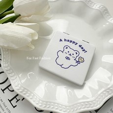 Fee Fast Fashion 可愛動物隨身鏡 摺疊雙面設計 迷你便攜補妝鏡, 現貨-拿花小熊, 1個