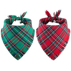 태슬이 달린 크리스마스 강아지 반다나 2개 양면 클래식 레드 & 그린 격자 무늬 개 의류 및 액세서리 세련된 삼각형 홀리데이 애완동물 스카프 및 사진 소품 중형 대형견용(, 트렌디