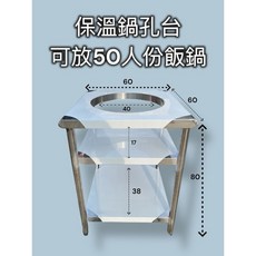 不鏽鋼餐飲工作台，適用50人份電鍋, 保溫鍋孔檯60*60*80