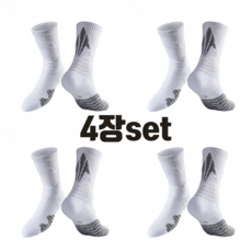 이지몰 농구 양말 4켤레 세트 스포츠 중목 두꺼운 쿠션 바닥 논슬립, 화이트 4종