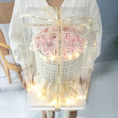 畢業禮物 花束禮物 小香風永生香皂玫瑰花束女生生日禮物送女朋友閨蜜浪漫聖誕節節520禮物, 21朵【禮盒裝*荔枝粉】送燈+賀卡, 1個