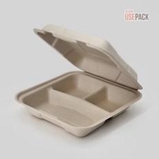 유즈팩 펄프 일회용 도시락 일체형 B-028 3칸 크라프트 50개, 1개