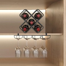와인 샴페인 양주 선반 보관대 보관함 진열대 거치대, 1개, 5병 와인랙+와인잔 홀더 블랙