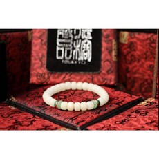 Tibukkyo德榕藏品 白玉菩提根手串 - 6x8mm 高拋光 孔雀石隔片 - 菩提子手珠手環飾品 貝葉棕穿搭設計