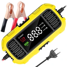 자동차 배터리 충전기 12V 6A 완전 스마트 LCD 디스플레이 AGM 젤 납 산성 펄스 수리 오토바이, Yellow EU Plug